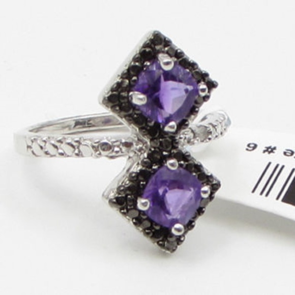 silver amyethyst and genuine diamond ring - Picture 3 of 6